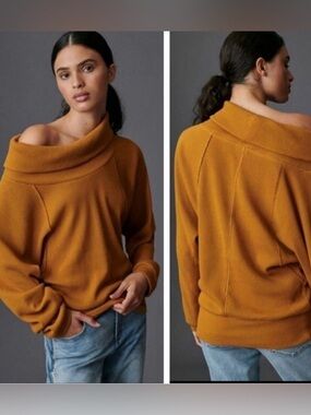 Pilcro Anthropologie Top Women XL Angie Waffle Knit Mock Neck Pullover Stretch